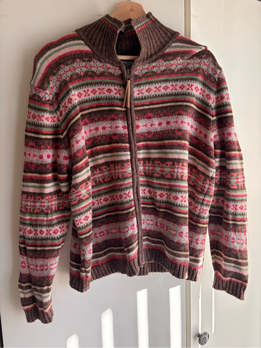 Brown and Pink Striped Fair Isle Zip Sweater tiara vintage